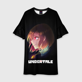 Детское платье 3D с принтом UNDERTALE в городе Новоалтайск, 100% полиэстер | прямой силуэт, чуть расширенный к низу. Круглая горловина, на рукавах — воланы | Тематика изображения на принте: chara | frisk | sans | undertale | андертале | андертейл | игра | подземная сказка | санс | ундертале | фриск | чара