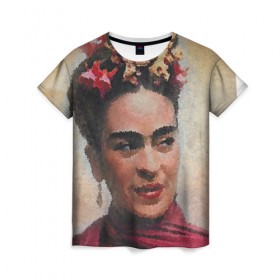 Женская футболка 3D с принтом FRIDA в городе Новоалтайск, 100% полиэфир ( синтетическое хлопкоподобное полотно) | прямой крой, круглый вырез горловины, длина до линии бедер | портрет | фрида. | художники