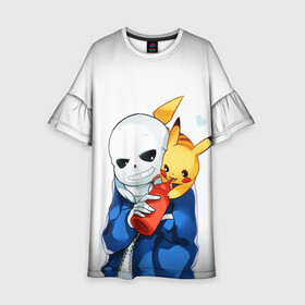 Детское платье 3D с принтом UNDERTALE в городе Новоалтайск, 100% полиэстер | прямой силуэт, чуть расширенный к низу. Круглая горловина, на рукавах — воланы | chara | frisk | sans | undertale | андертале | андертейл | игра | пика | пикачу | подземная история | подземная сказка | покемон | санс | ундертале | фриск | чара
