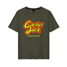 Женская футболка хлопок Oversize с принтом Cactus Jack в городе Новоалтайск, 100% хлопок | свободный крой, круглый ворот, спущенный рукав, длина до линии бедер
 | reeses puffs | travis scott | джэк | кактус | трэвис скотт