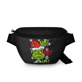 Поясная сумка 3D с принтом Grinch Face No! No! No! в городе Новоалтайск, 100% полиэстер | плотная ткань, ремень с регулируемой длиной, внутри несколько карманов для мелочей, основное отделение и карман с обратной стороны сумки застегиваются на молнию | christmas | claus | grinch stole | how the | jingle | merry | santa | гринч | гуманоид | диккенс | ктоград | олени | рождество | снежинки | чарльз