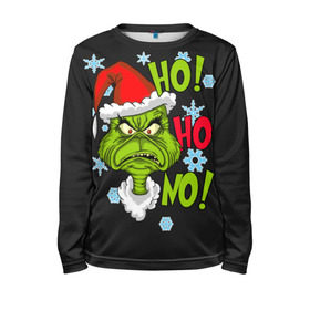 Детский лонгслив 3D с принтом Grinch Face No! No! No! в городе Новоалтайск, 100% полиэстер | длинные рукава, круглый вырез горловины, полуприлегающий силуэт
 | Тематика изображения на принте: christmas | claus | grinch stole | how the | jingle | merry | santa | гринч | гуманоид | диккенс | ктоград | олени | рождество | снежинки | чарльз