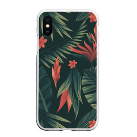 Чехол для iPhone XS Max матовый с принтом Тропический комуфляж в городе Новоалтайск, Силикон | Область печати: задняя сторона чехла, без боковых панелей | Тематика изображения на принте: букет | бутон | джунгли | зелёный | красный | лепестки | лепесток | лес | листья | папоротник | синий | тропики | цветок