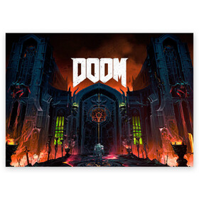Поздравительная открытка с принтом DOOM - Hellgate в городе Новоалтайск, 100% бумага | плотность бумаги 280 г/м2, матовая, на обратной стороне линовка и место для марки
 | doom | eternal | game | gate | hell | horror | ад | врата | дум | игра | персонаж | хоррор | шутер