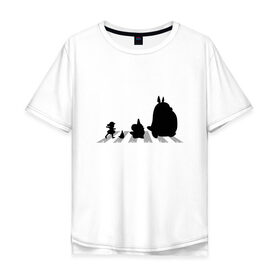 Мужская футболка хлопок Oversize с принтом Totoro Beatles в городе Новоалтайск, 100% хлопок | свободный крой, круглый ворот, “спинка” длиннее передней части | Тематика изображения на принте: abbey road | beatles | forest | friend | ghibli | japan | keeper | miyazaki | music | nature | neigbor | neighbo | rock | totoro | анимация | аниме | битлз | гибли | друг | животные | лес | любовь | милый | мир | миядзаки | музыка | мульт | мультфильм | п