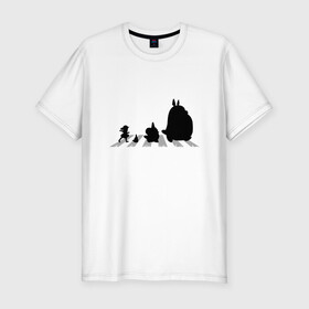 Мужская футболка хлопок Slim с принтом Totoro Beatles в городе Новоалтайск, 92% хлопок, 8% лайкра | приталенный силуэт, круглый вырез ворота, длина до линии бедра, короткий рукав | Тематика изображения на принте: abbey road | beatles | forest | friend | ghibli | japan | keeper | miyazaki | music | nature | neigbor | neighbo | rock | totoro | анимация | аниме | битлз | гибли | друг | животные | лес | любовь | милый | мир | миядзаки | музыка | мульт | мультфильм | п