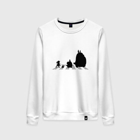 Женский свитшот хлопок с принтом Totoro Beatles в городе Новоалтайск, 100% хлопок | прямой крой, круглый вырез, на манжетах и по низу широкая трикотажная резинка  | abbey road | beatles | forest | friend | ghibli | japan | keeper | miyazaki | music | nature | neigbor | neighbo | rock | totoro | анимация | аниме | битлз | гибли | друг | животные | лес | любовь | милый | мир | миядзаки | музыка | мульт | мультфильм | п