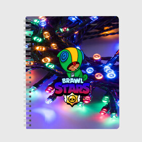 Тетрадь с принтом BRAWL STARS НОВОГОДНИЙ в городе Новоалтайск, 100% бумага | 48 листов, плотность листов — 60 г/м2, плотность картонной обложки — 250 г/м2. Листы скреплены сбоку удобной пружинной спиралью. Уголки страниц и обложки скругленные. Цвет линий — светло-серый
 | 2020 | android | brawl stars | crow | games | leon | mobile game | stars | бравл старс | ворон | игры | леон | мобильные игры
