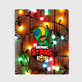 Тетрадь с принтом BRAWL STARS НОВОГОДНИЙ в городе Новоалтайск, 100% бумага | 48 листов, плотность листов — 60 г/м2, плотность картонной обложки — 250 г/м2. Листы скреплены сбоку удобной пружинной спиралью. Уголки страниц и обложки скругленные. Цвет линий — светло-серый
 | 2020 | android | brawl stars | crow | games | leon | mobile game | stars | бравл старс | ворон | игры | леон | мобильные игры