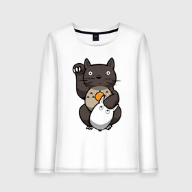 Женский лонгслив хлопок с принтом Totoro Maneki Neko в городе Новоалтайск, 100% хлопок |  | cat | forest | friend | ghibli | japan | keeper | miyazaki | nature | neigbor | neighbour | totoro | анимация | аниме | гибли | друг | животные | кот | котенок | котик | кошка | лес | любовь | милый | мир | миядзаки | мульт | мультфильм