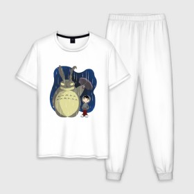Мужская пижама хлопок с принтом Donnie Totoro в городе Новоалтайск, 100% хлопок | брюки и футболка прямого кроя, без карманов, на брюках мягкая резинка на поясе и по низу штанин
 | Тематика изображения на принте: donnie darko | forest | friend | ghibli | japan | keeper | miyazaki | nature | neigbor | neighbour | totoro | анимация | аниме | гибли | донни дарко | друг | животные | лес | любовь | милый | мир | миядзаки | мульт | мультфильм | приключения