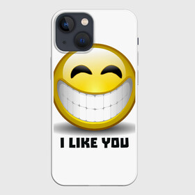 Чехол для iPhone 13 mini с принтом I like you в городе Новоалтайск,  |  | Тематика изображения на принте: emoji | зубы | интернет | любовь | мем | настроение | симпатия | смайл | смайлик | улыбка | эмоджи