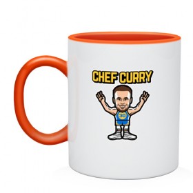 Кружка двухцветная с принтом Chef Curry в городе Новоалтайск, керамика | объем — 330 мл, диаметр — 80 мм. Цветная ручка и кайма сверху, в некоторых цветах — вся внутренняя часть | and1 | basketball | curry | game | golden state | nba | player | slam dunk | sport | stephen | streetball | team | warriors | баскетбол | баскетболист | игра | игрок | карри | мяч | нба | победа | слэм данк | спорт | стефен | тренер | чемпион