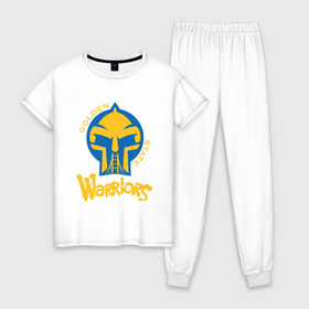 Женская пижама хлопок с принтом Golden State Warriors в городе Новоалтайск, 100% хлопок | брюки и футболка прямого кроя, без карманов, на брюках мягкая резинка на поясе и по низу штанин | and1 | basketball | curry | game | golden state | nba | player | slam dunk | sport | stephen | streetball | team | warriors | баскетбол | баскетболист | игра | игрок | карри | мяч | нба | победа | слэм данк | спорт | стефен | тренер | чемпион
