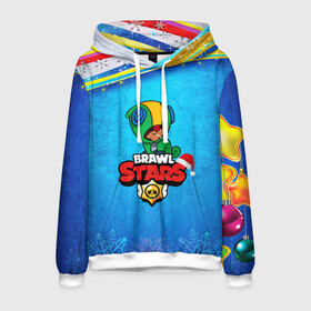 Мужская толстовка 3D с принтом Brawl Stars новогодний LEON в городе Новоалтайск, 100% полиэстер | двухслойный капюшон со шнурком для регулировки, мягкие манжеты на рукавах и по низу толстовки, спереди карман-кенгуру с мягким внутренним слоем. | Тематика изображения на принте: 