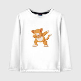 Детский лонгслив хлопок с принтом Cat Dabbing в городе Новоалтайск, 100% хлопок | круглый вырез горловины, полуприлегающий силуэт, длина до линии бедер | cat | cat dabbing | cat meme | dab | dabbing | meme | даб | интернет приколы | кот | мем | мем с котом | мемасик | мемы | приколы | юмор