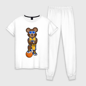 Женская пижама хлопок с принтом Golden State Warriors в городе Новоалтайск, 100% хлопок | брюки и футболка прямого кроя, без карманов, на брюках мягкая резинка на поясе и по низу штанин | basketball | curry | game | golden state | kevin | nba | sport | stephen | warriors | баскетбол | дюрант | игра | игрок | карри | кевин | мяч | нба | победа | спорт | стефен | тренер | чемпион
