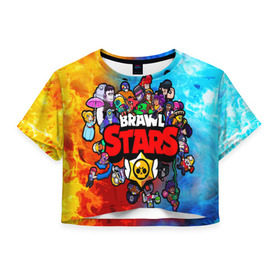 Женская футболка Cropp-top с принтом BrawlStars All heroes в городе Новоалтайск, 100% полиэстер | круглая горловина, длина футболки до линии талии, рукава с отворотами | brawlstars | leon | битваогней | бравлстарc | игра | игры | леон | мультик