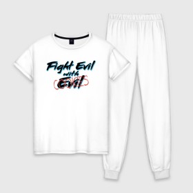 Женская пижама хлопок с принтом Fight Evil with Cookies в городе Новоалтайск, 100% хлопок | брюки и футболка прямого кроя, без карманов, на брюках мягкая резинка на поясе и по низу штанин | cookie | cookies | cookis | evil | fight evil | борьба | вдохновление | взгляды | добро | жизненная позиция | зло | куки | кукис | мотивация | печенье | печенька | печеньки | студент | студентам | юмор