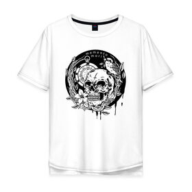 Мужская футболка хлопок Oversize с принтом Memento mori в городе Новоалтайск, 100% хлопок | свободный крой, круглый ворот, “спинка” длиннее передней части | bird | clock | eye | flower | grin | jaw | leaf | memento mori | orbits | skull | teeth | глаз | глазницы | зубы | лист | оскал | птица | цветок | часы | череп