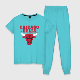 Женская пижама хлопок с принтом CHICAGO BULLS в городе Новоалтайск, 100% хлопок | брюки и футболка прямого кроя, без карманов, на брюках мягкая резинка на поясе и по низу штанин | bulls | chicago | chicago bulls | nba | red bulls | usa | америка | быки | нба | сша | чикаго буллс