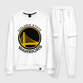 Женский костюм хлопок с принтом GOLDEN STATE WARRIORS в городе Новоалтайск, 100% хлопок | на свитшоте круглая горловина, мягкая резинка по низу. Брюки заужены к низу, на них два вида карманов: два 