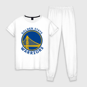 Женская пижама хлопок с принтом GOLDEN STATE WARRIORS (2020) в городе Новоалтайск, 100% хлопок | брюки и футболка прямого кроя, без карманов, на брюках мягкая резинка на поясе и по низу штанин | golden state | golden state warriors | gsw | nba | usa | америка | голден стэйт уорриорз | гсв | нба | сша