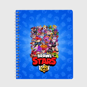 Тетрадь с принтом BRAWL STARS ВСЕ ПЕРСОНАЖИ в городе Новоалтайск, 100% бумага | 48 листов, плотность листов — 60 г/м2, плотность картонной обложки — 250 г/м2. Листы скреплены сбоку удобной пружинной спиралью. Уголки страниц и обложки скругленные. Цвет линий — светло-серый
 | brawl stars | bull | colt | crow | leon | leon shark | shark | stars | акула | берли | ворон | динамайк | кольт | леон | леон акула | нита | спайк | шелли | эль примо