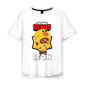 Мужская футболка хлопок Oversize с принтом BRAWL STARS SALLY LEON. в городе Новоалтайск, 100% хлопок | свободный крой, круглый ворот, “спинка” длиннее передней части | brawl stars | leon | moba | sally leon | бравл старс | жанр | игра | леон | утка