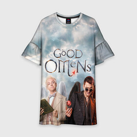 Детское платье 3D с принтом Good Omens в городе Новоалтайск, 100% полиэстер | прямой силуэт, чуть расширенный к низу. Круглая горловина, на рукавах — воланы | Тематика изображения на принте: aziraphale | crowley | david | demon | good | omens | pratchett | tennant | terry | азирафаэль | ангел | благие | демон | дэвид | знамения | кроули | майкл шин | пратчетт | теннант | терри