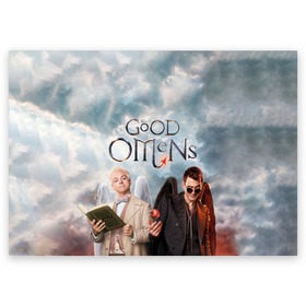 Поздравительная открытка с принтом Good Omens в городе Новоалтайск, 100% бумага | плотность бумаги 280 г/м2, матовая, на обратной стороне линовка и место для марки
 | Тематика изображения на принте: aziraphale | crowley | david | demon | good | omens | pratchett | tennant | terry | азирафаэль | ангел | благие | демон | дэвид | знамения | кроули | майкл шин | пратчетт | теннант | терри