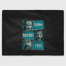 Плед 3D с принтом Good, Badass, Evil  в городе Новоалтайск, 100% полиэстер | закругленные углы, все края обработаны. Ткань не мнется и не растягивается | amc | carol | daryl | dixon | michonne | negan | reaction | rick | season 10 | twd | zombies | диксон | дэрил | зомби | мертвецы | мишонн | неган | реакция | рик | ходячие