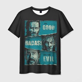 Мужская футболка 3D с принтом Good, Badass, Evil  в городе Новоалтайск, 100% полиэфир | прямой крой, круглый вырез горловины, длина до линии бедер | amc | carol | daryl | dixon | michonne | negan | reaction | rick | season 10 | twd | zombies | диксон | дэрил | зомби | мертвецы | мишонн | неган | реакция | рик | ходячие