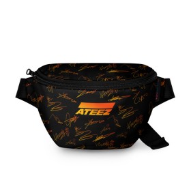 Поясная сумка 3D с принтом ATEEZ АВТОГРАФЫ в городе Новоалтайск, 100% полиэстер | плотная ткань, ремень с регулируемой длиной, внутри несколько карманов для мелочей, основное отделение и карман с обратной стороны сумки застегиваются на молнию | ateez | kpop | ёсан | минки | сан | сонхва | уён | хонджун | чонхо | эйтиз | юнхо