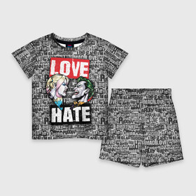 Детский костюм с шортами 3D с принтом Love Hate в городе Новоалтайск,  |  | Тематика изображения на принте: harleen quinzel | harley | harley quin | harley quinn | joker | shtatharley | джокер | харли квин | харли квинн | харли куин | харли куинн | харлин квинзель