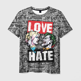 Мужская футболка 3D с принтом Love Hate в городе Новоалтайск, 100% полиэфир | прямой крой, круглый вырез горловины, длина до линии бедер | harleen quinzel | harley | harley quin | harley quinn | joker | shtatharley | джокер | харли квин | харли квинн | харли куин | харли куинн | харлин квинзель