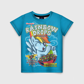 Детская футболка 3D с принтом Rainbow brops в городе Новоалтайск, 100% гипоаллергенный полиэфир | прямой крой, круглый вырез горловины, длина до линии бедер, чуть спущенное плечо, ткань немного тянется | Тематика изображения на принте: applejack | little | magic | mlp | my | pinkie pie | pony | rainbow dash | rarity | twilight | дракон | дружба | единорог | искорка | пони | селестия | спайк | сумеречная | это чудо