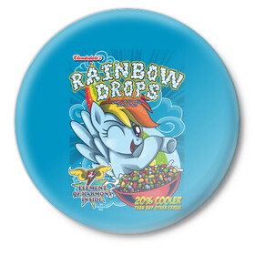 Значок с принтом Rainbow brops в городе Новоалтайск,  металл | круглая форма, металлическая застежка в виде булавки | Тематика изображения на принте: applejack | little | magic | mlp | my | pinkie pie | pony | rainbow dash | rarity | twilight | дракон | дружба | единорог | искорка | пони | селестия | спайк | сумеречная | это чудо