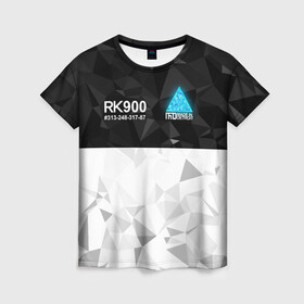 Женская футболка 3D с принтом RK900 CONNOR | КОННОР РК900 в городе Новоалтайск, 100% полиэфир ( синтетическое хлопкоподобное полотно) | прямой крой, круглый вырез горловины, длина до линии бедер | ai | android | connor | detroit | detroit become human | rk 800 | rk 900 | андроиды | детектив | игра | интерактивное кино | кара | коннор | маркус | роботы | фирменный стиль | экшн