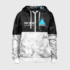 Детская толстовка 3D на молнии с принтом RK900 CONNOR в городе Новоалтайск, 100% полиэстер |  манжеты и пояс оформлены широкой мягкой резинкой, двухслойный капюшон со шнурком для регулировки, спереди карманы и застежка-молния
 | Тематика изображения на принте: ai | android | connor | detroit | detroit become human | rk 800 | rk 900 | андроиды | детектив | игра | интерактивное кино | кара | коннор | маркус | роботы | фирменный стиль | экшн