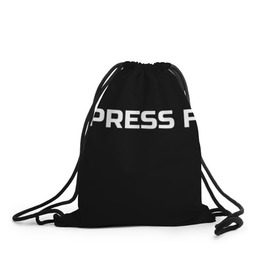 Рюкзак-мешок 3D с принтом Футболка с надписью PRESS F в городе Новоалтайск, 100% полиэстер | плотность ткани — 200 г/м2, размер — 35 х 45 см; лямки — толстые шнурки, застежка на шнуровке, без карманов и подкладки | mem meme | press f | мем | мемас | мемы | надписью | чёрный | шрифт