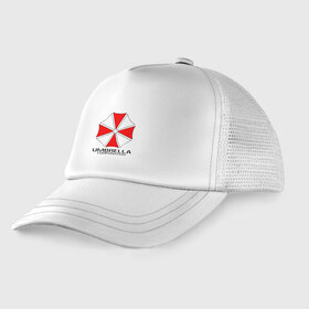 Детская кепка тракер с принтом UMBRELLA CORP в городе Новоалтайск, Козырек - 100% хлопок. Кепка - 100% полиэстер, Задняя часть - сетка | универсальный размер, пластиковая застёжка | ada wong | biohazard | leon | nemesis | project resistance | raccoon city | re | re3 | resident evil | resident evil 3 | rpd | stars | umbrella | ада вонг | амбрелла | немезис | ужасы