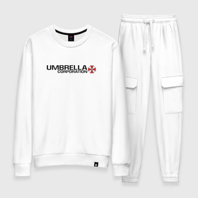 Женский костюм хлопок с принтом UMBRELLA CORP в городе Новоалтайск, 100% хлопок | на свитшоте круглая горловина, мягкая резинка по низу. Брюки заужены к низу, на них два вида карманов: два 