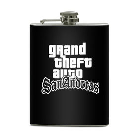 Фляга с принтом GTA San Andreas в городе Новоалтайск, металлический корпус | емкость 0,22 л, размер 125 х 94 мм. Виниловая наклейка запечатывается полностью | gta | sa | sanandreas | футболка | чёрный