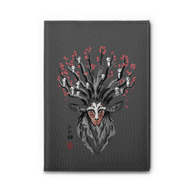 Обложка для автодокументов с принтом Princess Mononoke в городе Новоалтайск, натуральная кожа |  размер 19,9*13 см; внутри 4 больших “конверта” для документов и один маленький отдел — туда идеально встанут права | eboshi | ghibli | hayao | hime | lady | miyazaki | mononoke | princess | studio | аситака | волчица | гибли | дух леса | мононоке | моро | сан