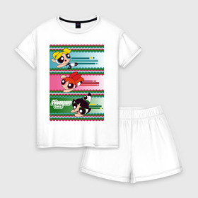 Женская пижама с шортиками хлопок Powerpuff girls: в городе Новоалтайск, 100% хлопок | футболка прямого кроя, шорты свободные с широкой мягкой резинкой | cn_2004759_994956 | power puff girls | vdpartat | крутые девчонки | супер крошки