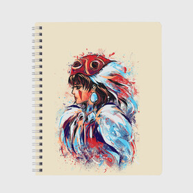 Тетрадь с принтом Princess Mononoke в городе Новоалтайск, 100% бумага | 48 листов, плотность листов — 60 г/м2, плотность картонной обложки — 250 г/м2. Листы скреплены сбоку удобной пружинной спиралью. Уголки страниц и обложки скругленные. Цвет линий — светло-серый
 | Тематика изображения на принте: eboshi | ghibli | hayao | hime | lady | miyazaki | mononoke | princess | studio | аситака | волчица | гибли | дух леса | мононоке | моро | сан