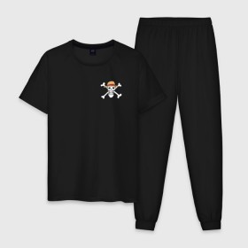 Мужская пижама хлопок с принтом One Piece в городе Новоалтайск, 100% хлопок | брюки и футболка прямого кроя, без карманов, на брюках мягкая резинка на поясе и по низу штанин
 | lucy | luffy monkey | mugiwara | one piece | straw hat | большой куш | ван пис | луффи | одним куском