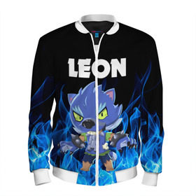 Мужской бомбер 3D с принтом BRAWL STARS ОБОРОТЕНЬ LEON. в городе Новоалтайск, 100% полиэстер | застегивается на молнию, по бокам два кармана без застежек, по низу бомбера и на воротнике - эластичная резинка | Тематика изображения на принте: brawl stars | leon | moba | бравл старс | жанр | игра | леон | оборотень leon