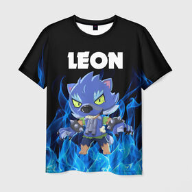 Мужская футболка 3D с принтом BRAWL STARS ОБОРОТЕНЬ LEON. в городе Новоалтайск, 100% полиэфир | прямой крой, круглый вырез горловины, длина до линии бедер | Тематика изображения на принте: brawl stars | leon | moba | бравл старс | жанр | игра | леон | оборотень leon